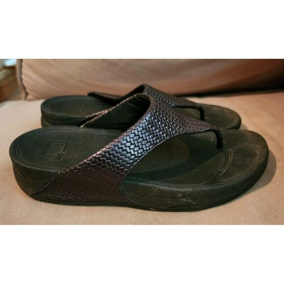 Fitflop Lulu Black Weave Thong Slip On Sandals Women's Sz 8 (407-001) - Picture 3 of 9